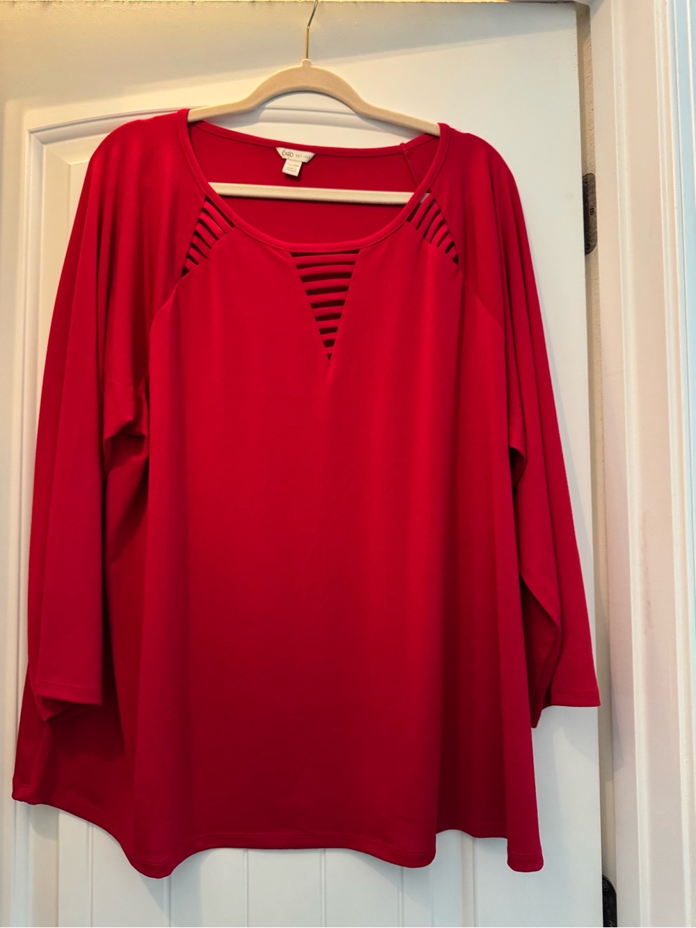 Cato Red Long Sleeve Top with Strappy V-Neck Detail